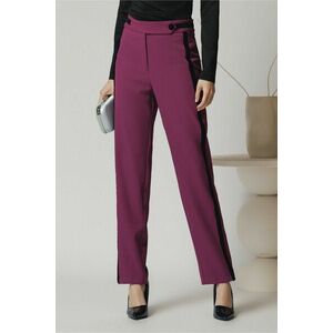 Pantaloni DY Fashion office din stofa magenta cu vipusca din catifea imagine