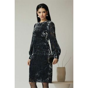 Rochie DY Fashion eleganta din tull neagra cu insertii din catifea gri imagine