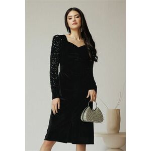 Rochie Ella Collection Elvira eleganta din catifea neagra cu paiete pe maneci imagine