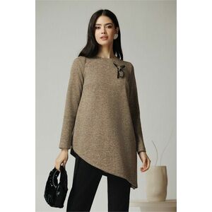 Bluza DY Fashion casual din tricot bej cu lungime asimetrica imagine