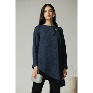 Bluza DY Fashion casual din tricot bleumarin cu lungime asimetrica imagine