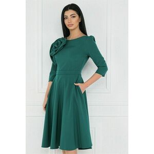 Rochie MBG office din stofa verde cu floare pe bust imagine