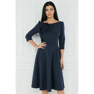 Rochie MBG office din stofa bleumarin cu floare pe bust imagine