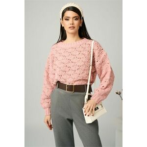 Pulover casual din tricot roz cu perle imagine