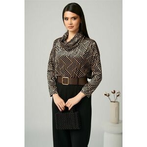 Bluza eleganta din catifea bej cu imprimeu labirint negru imagine