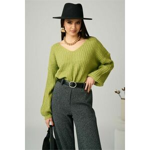 Bluza casual din tricot verde cu paiete si fir lurex imagine