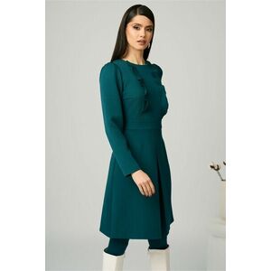 Rochie Moze office din stofa verde cu volane pe bust imagine