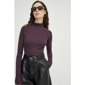 G-Star Raw longsleeve din bumbac culoarea violet, cu turtleneck imagine