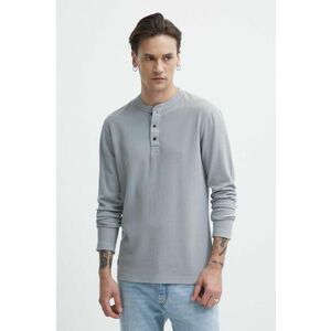 Superdry longsleeve din bumbac culoarea gri, neted imagine