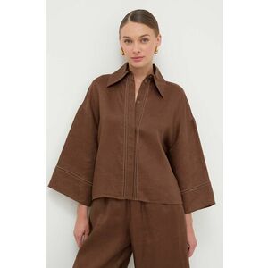 Max Mara Leisure cămașă de in culoarea maro, cu guler clasic, relaxed 2416110000000 imagine