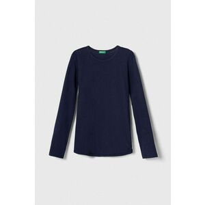 United Colors of Benetton longsleeve din bumbac pentru copii culoarea albastru marin, neted imagine