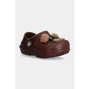 Crocs slapi copii CLASSIC LINED IAM BROWN BEAR CLOG culoarea maro, 210019 imagine