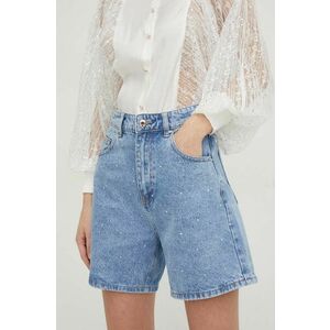 Answear Lab pantaloni scurti jeans x colecția limitată SISTERHOOD femei, cu imprimeu, high waist imagine