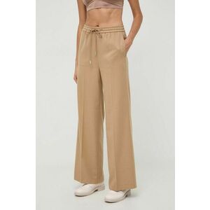 BOSS pantaloni femei, culoarea bej, drept, high waist imagine