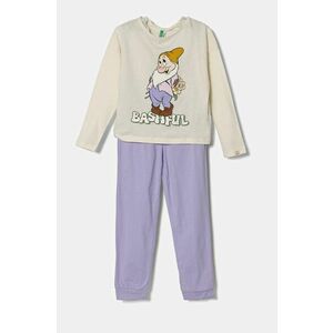 United Colors of Benetton pijamale de bumbac pentru copii culoarea bej, cu imprimeu, 3VD00P07K imagine