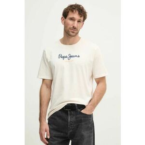 Pepe Jeans tricou din bumbac Eggo bărbați, culoarea bej, cu imprimeu, PM508208 imagine