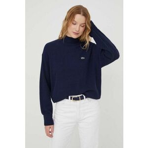 Lacoste pulover de lana femei, culoarea albastru marin, cu turtleneck imagine