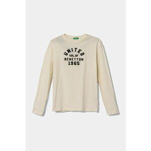 United Colors of Benetton longsleeve din bumbac pentru copii culoarea bej, cu imprimeu, 3ATNC10KU imagine