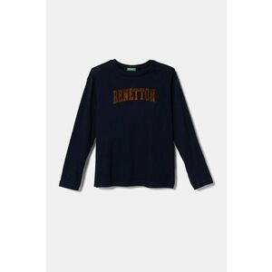 United Colors of Benetton longsleeve din bumbac pentru copii culoarea albastru marin, cu imprimeu, 3ATNC10KU imagine