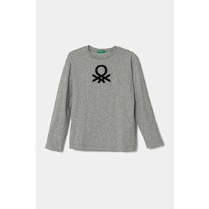 United Colors of Benetton longsleeve din bumbac pentru copii culoarea gri, cu imprimeu, 3ATNC10KU imagine