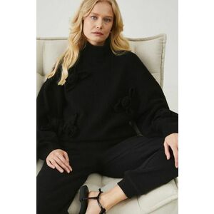 Medicine pulover din amestec de lana femei, culoarea negru, călduros, cu turtleneck imagine