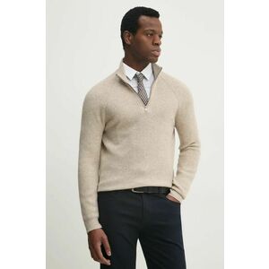 Hackett London pulover de lână bărbați, culoarea bej, light, cu guler, HM703243 imagine