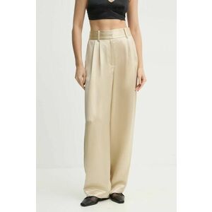 By Malene Birger pantaloni femei, culoarea bej, lat, high waist imagine