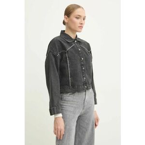 Answear Lab geacă din denim femei, culoarea negru, de tranziție, oversized imagine