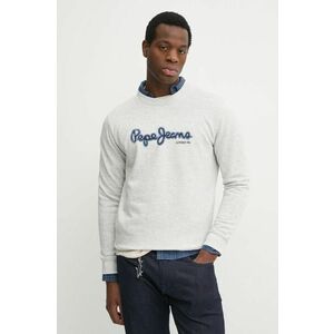 Pepe Jeans hanorac de bumbac DORIAN CREW barbati, culoarea gri, cu imprimeu, PM582757 imagine