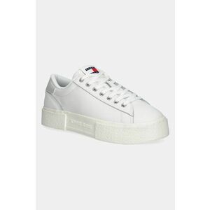 Tommy Jeans sneakers din piele TJW FLATFORM SNEAKER culoarea alb, EN0EN02698 imagine