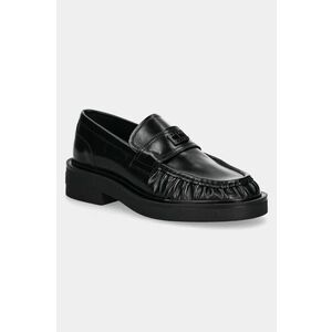 Tommy Jeans mocasini de piele TJW ORIGIN LOAFER femei, culoarea negru, cu toc plat, EN0EN02708 imagine