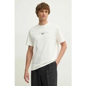 Lacoste tricou din bumbac barbati, culoarea bej, cu imprimeu, TH3836 imagine