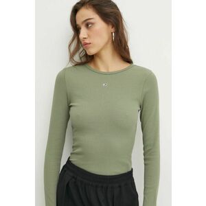 Tommy Jeans longsleeve femei, culoarea verde, DW0DW17387 imagine