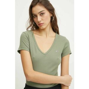 Tommy Jeans tricou femei, culoarea verde, DW0DW17385 imagine