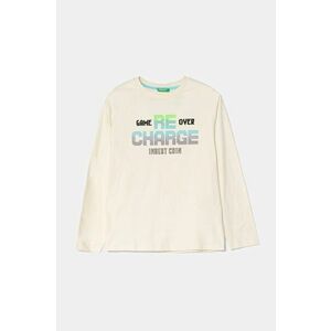 United Colors of Benetton longsleeve din bumbac pentru copii culoarea bej, cu imprimeu, 3EG9C10M6 imagine