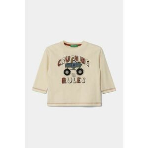 United Colors of Benetton longsleeve din bumbac pentru copii culoarea bej, cu imprimeu, 3EG9G10GJ imagine