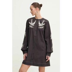 Never Fully Dressed rochie din bumbac EmbroideSwallow Roamnce Mini Dress culoarea negru, mini, drept, NFDDR1573 imagine