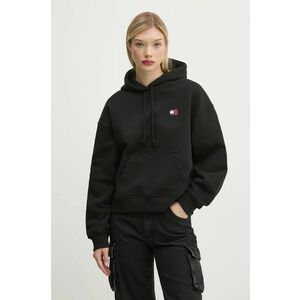 Tommy Jeans hanorac de bumbac femei, culoarea negru, cu glugă, cu imprimeu, DW0DW19414 imagine