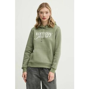 Tommy Jeans bluza femei, culoarea verde, cu glugă, cu imprimeu, DW0DW20170 imagine