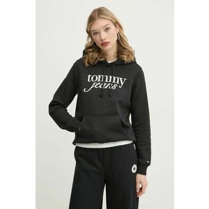 Tommy Jeans bluza femei, culoarea negru, cu glugă, cu imprimeu, DW0DW20170 imagine