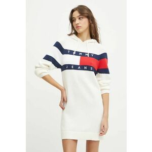 Tommy Jeans rochie din bumbac culoarea bej, mini, mulata, DW0DW19470 imagine