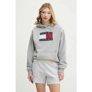 Tommy Jeans bluza femei, culoarea gri, cu glugă, cu imprimeu, DW0DW19407 imagine