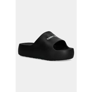 Tommy Jeans papuci TJW FLATFORM POOL SLIDE ESS femei, culoarea negru, cu platforma, EN0EN02763 imagine