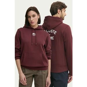 Lacoste hanorac de bumbac culoarea bordo, cu glugă, cu imprimeu, SH2740 imagine