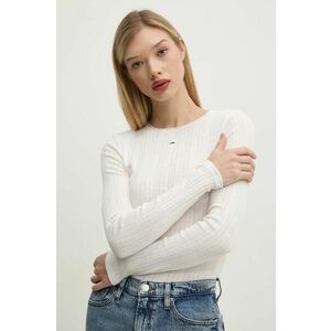 Tommy Jeans longsleeve din bumbac culoarea alb, cu turtleneck, DW0DW19503 imagine