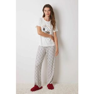 women'secret pijamale de bumbac SNOOPY culoarea bej, bumbac, 3138625 imagine