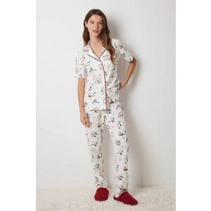 women'secret pijamale de bumbac SNOOPY culoarea bej, bumbac, 3138591 imagine