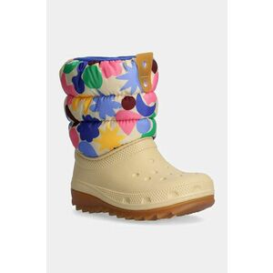 Crocs cizme de iarna copii CLASSIC NEO PUFF GEO SHAPES BOOT culoarea bej, 210411 imagine