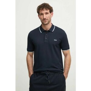 BOSS polo de bumbac culoarea albastru marin, neted, 50494697 imagine