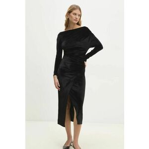 Answear Lab rochie de catifea culoarea negru, midi, mulata imagine